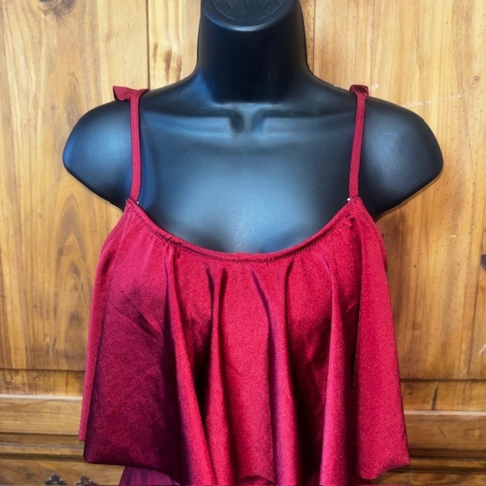 CUPSHE Womens Burgundy Ruffle Flounce Lace Up Back One Piece Swimsuit Size M - Picture 2 of 7
